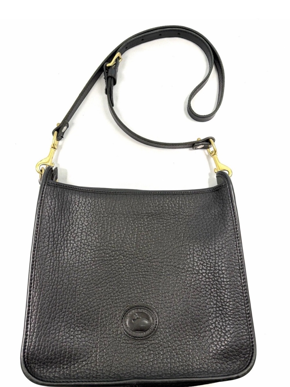 VTG Dooney & Bourke All Weather Leather Slim Zip Crossbody Bag Black preppy
